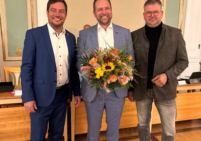 Kreistagspräsident und Landrat gratulieren Stephan Meyer zur Wiederwahl / Landkreis Rostock